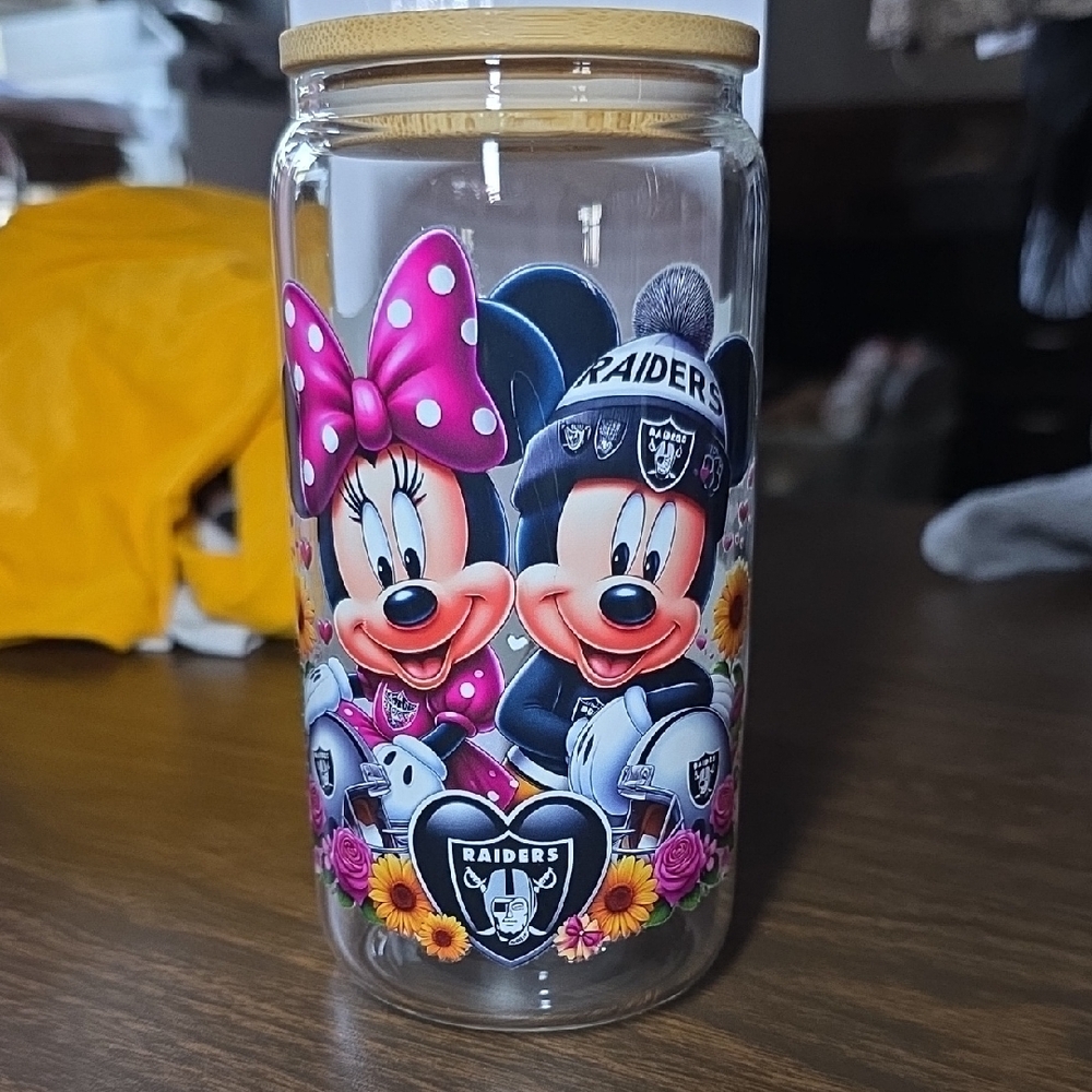 Mickey and Minnie Raiders Glass Jar with Bamboo Lid